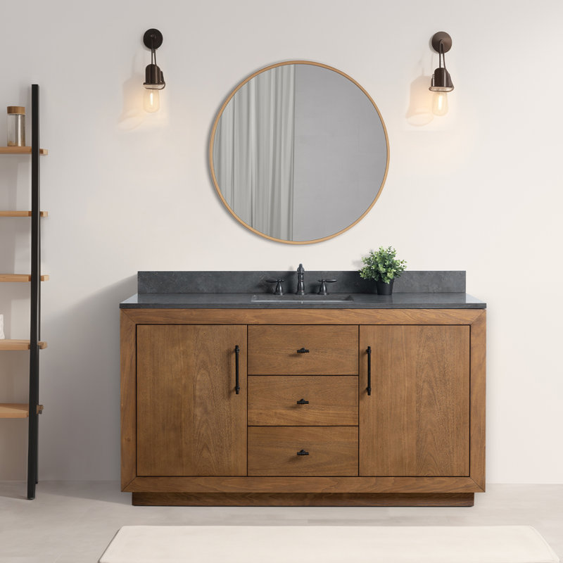 Ensemble de meuble-lavabo sur pied 60 po avec plateau en calcaire noir Avignon, Calcaire noir, Tanné, 60"