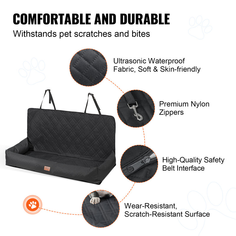 Black Waterproof Soft Sided Dog Car Seat with Safety Leash