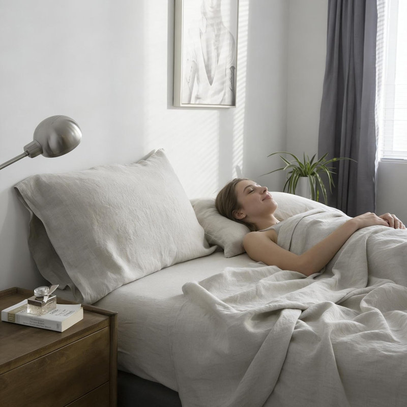 Ensemble de draps 100% lin pur, Ensemble de draps pour très grand lit avec trois, Grey