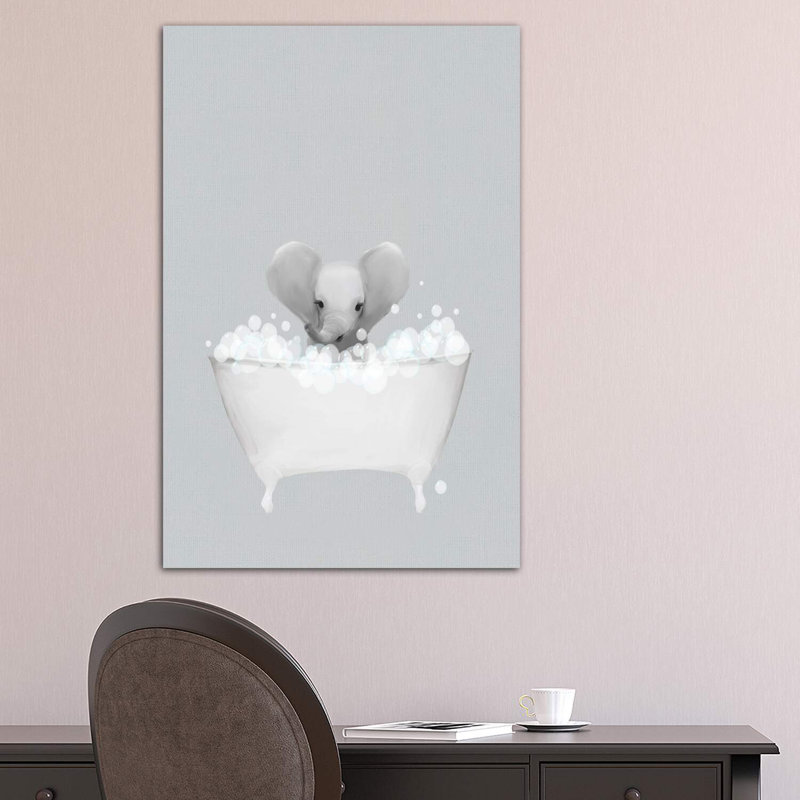 Elephant Blue Bath by Leah Straatsma - Wrapped Canvas Print, 101.6 cm H x 66.04 cm W x 3.175 cm D