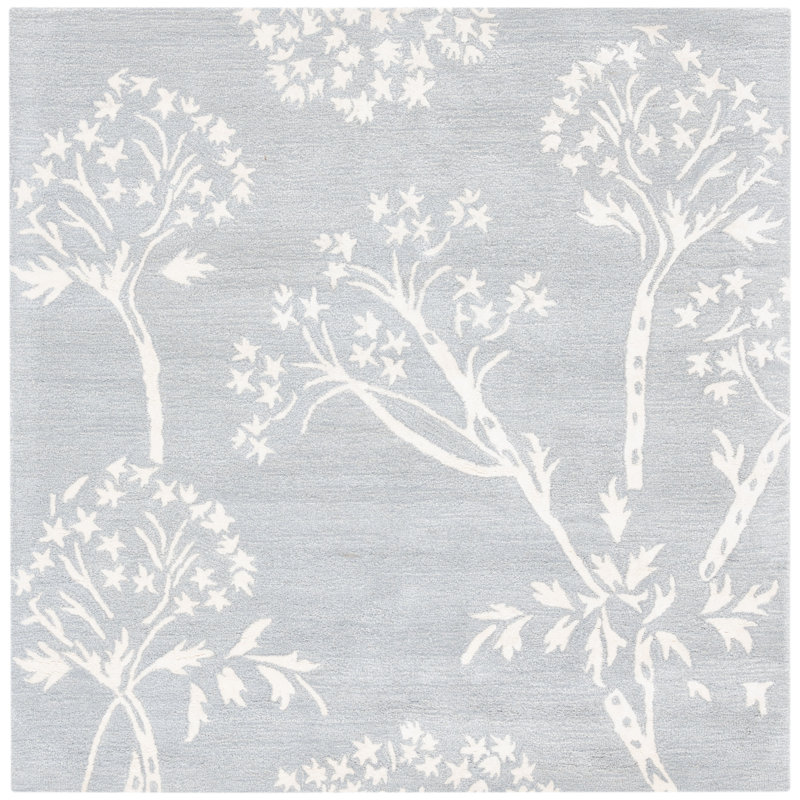 Tapis bleu / ivoire en laine / viscose touffeté à la main Hodgson, Carré 5 pi