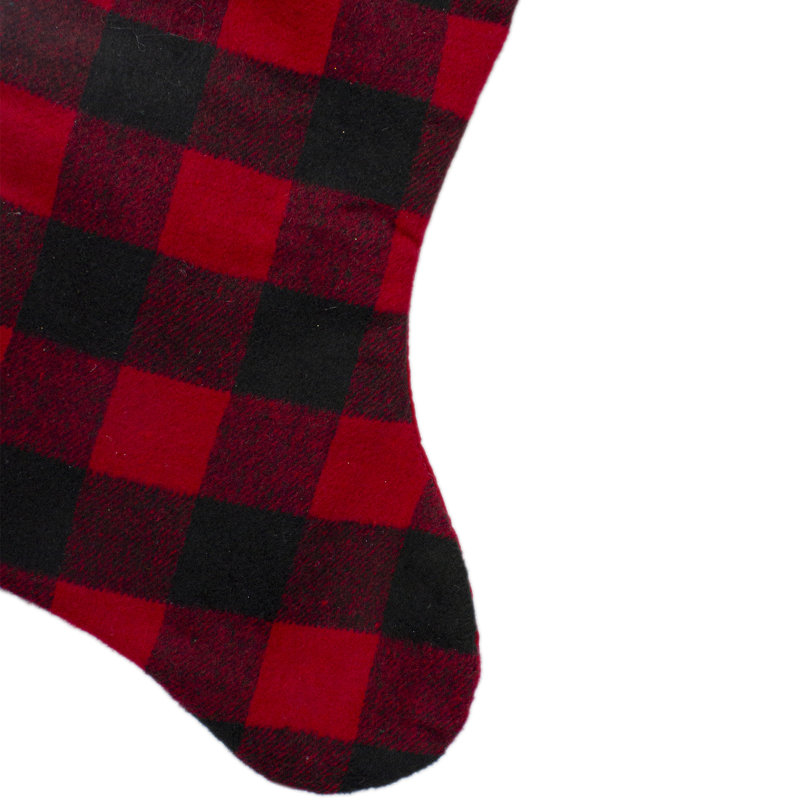 23" Black and Red Buffalo Plaid Christmas Stocking with Sherpa Cuff