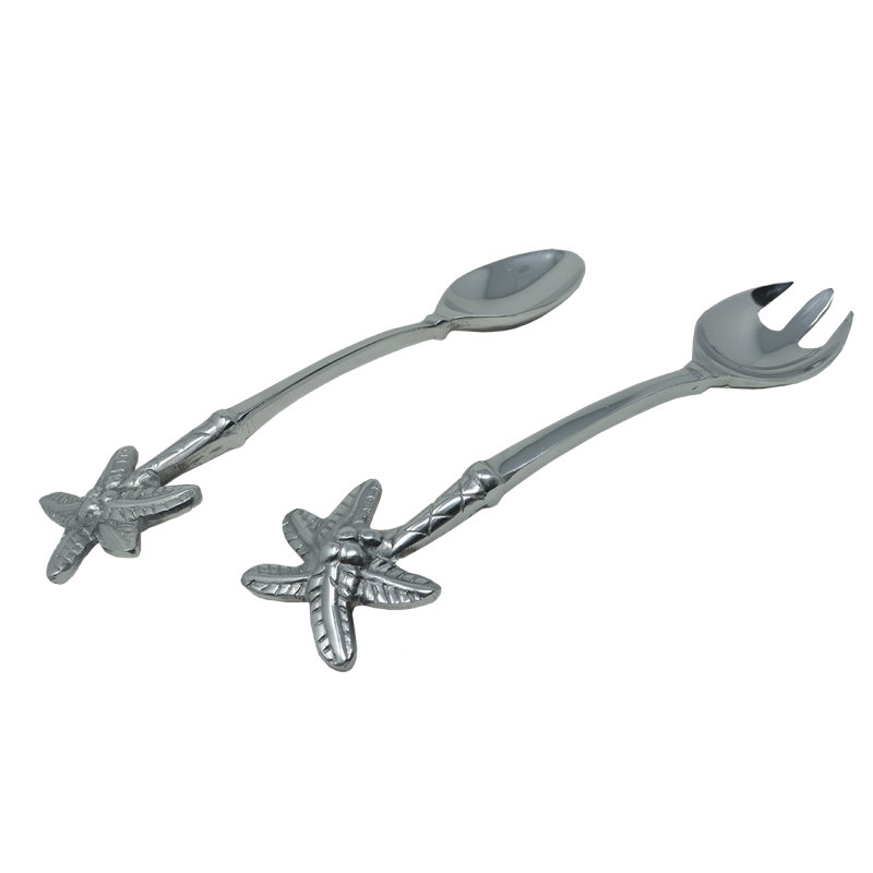 Pewter Spoon And Fork Server Set/starfish