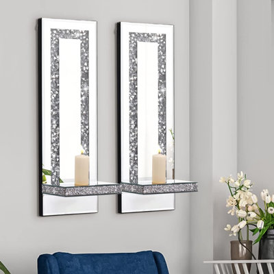 Crystal Crush Diamond Mirrored Candle Sconces