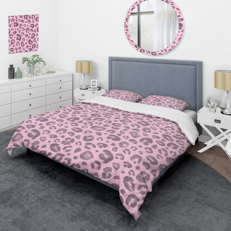 Peau de léopard rose - ensemble de housse de couette animaux - microfibre de polyester