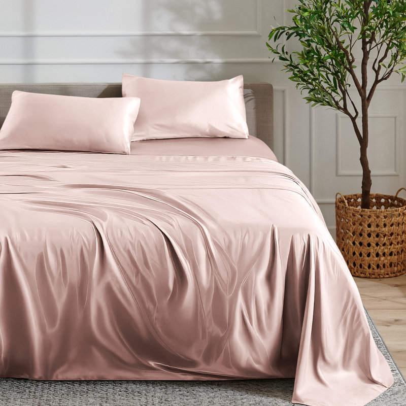Ensemble de literie en satin, Ensemble de draps pour grand lit avec 2 taies d'or, Rougir