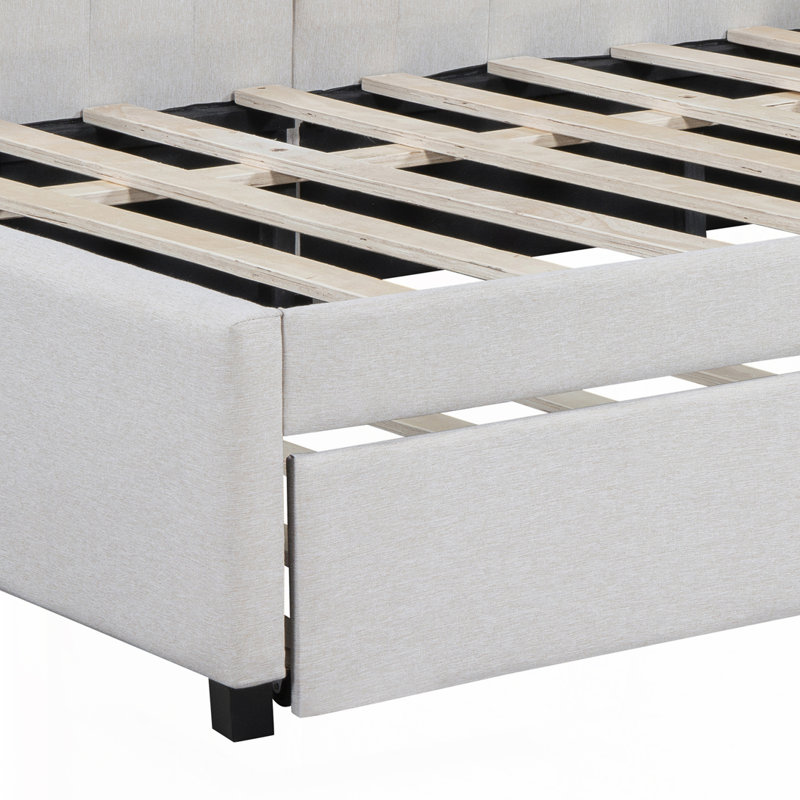Upholstered Daybed with Trundle, Beige, Full / Double