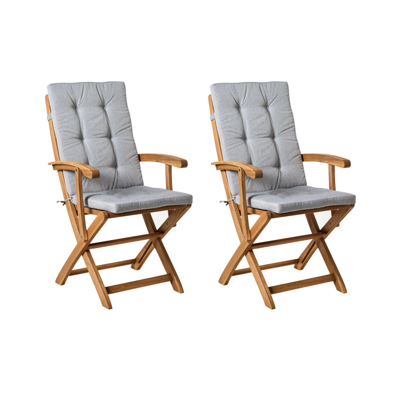 Set of 2 Garden Chairs with Cushions MAUI PREMIUM Acacia Wood, Grey