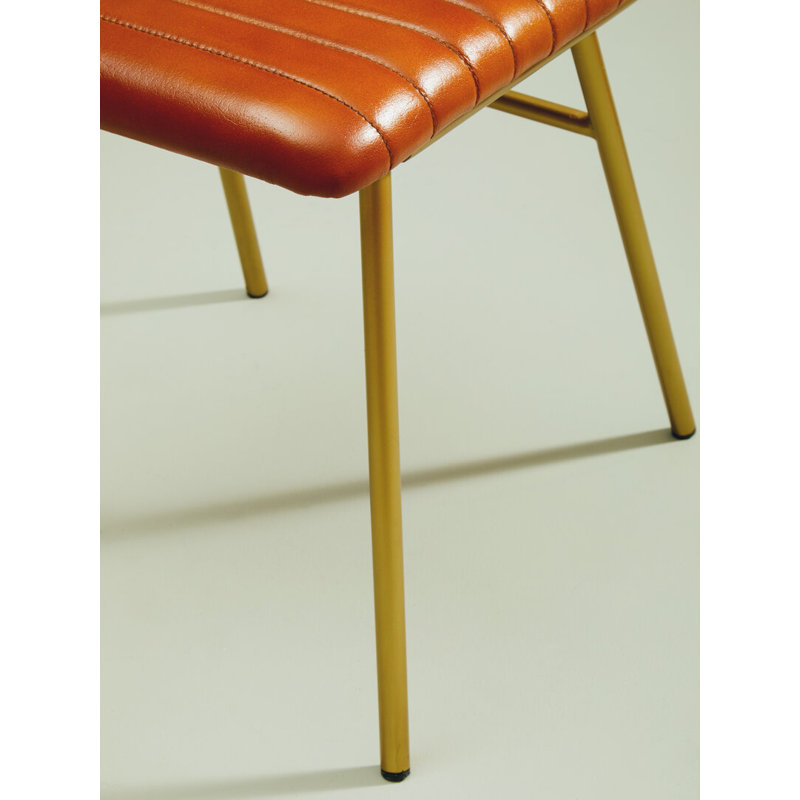 49cm H Tufted Leather Upholstered Side Chair in Gold, Brown