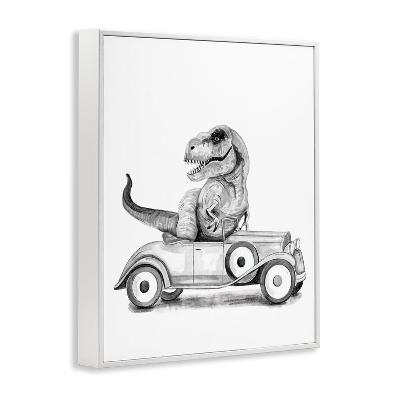 Dinosaure dans un véhicule rétro, estampe numérique, design par Rachel Nieman, H 14 po x l 11 po