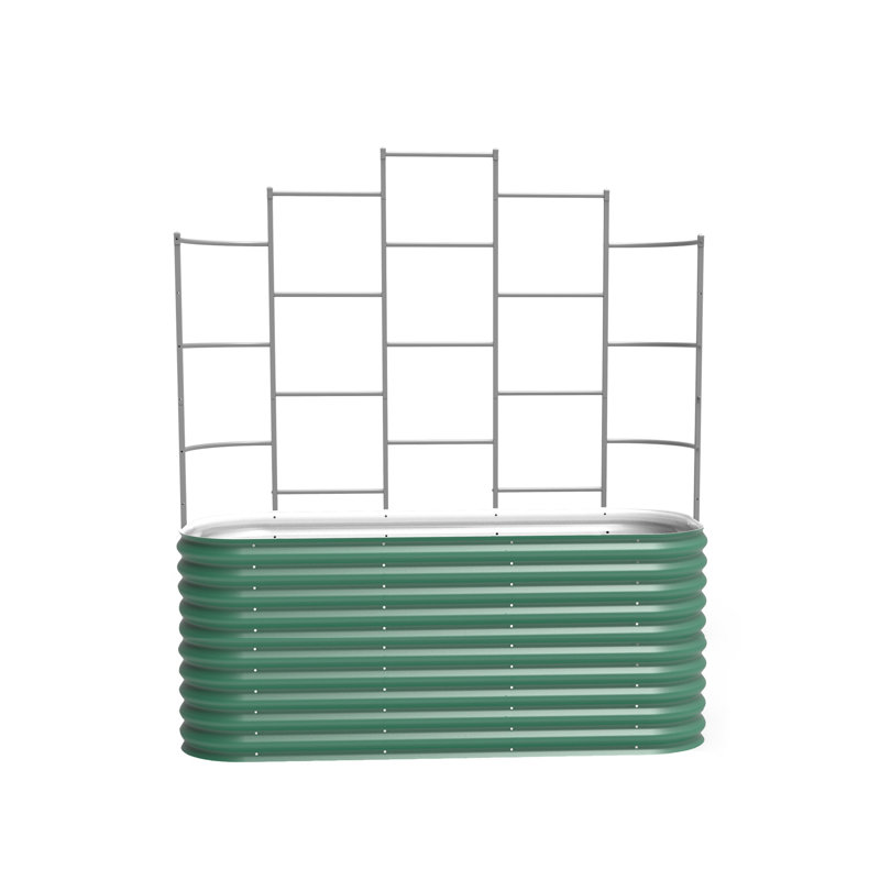 32" Tall 6 In 1 Modular Metal Outdoor Raised Garden Bed With Trellis, British Green