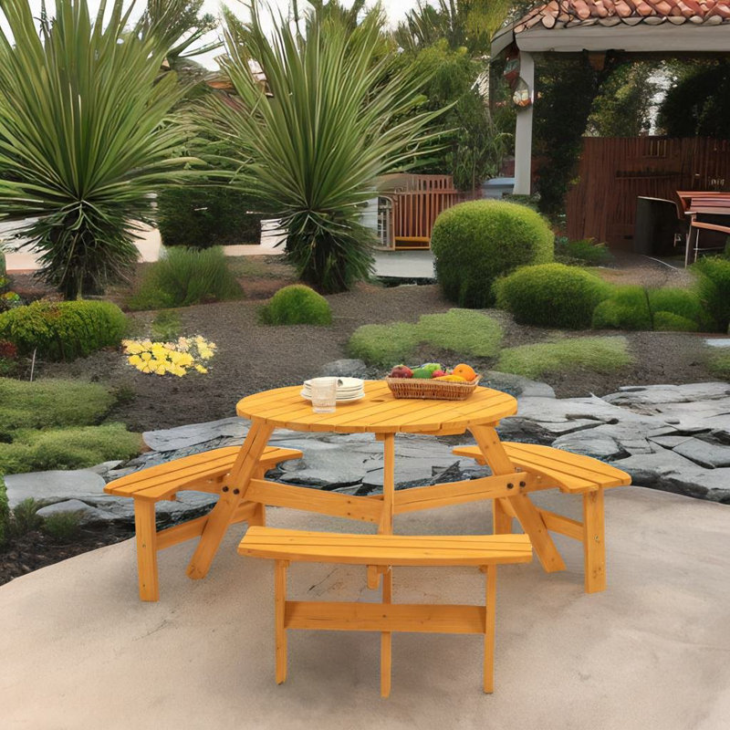 Nayra 6 - Person Wood Patio Dining Set with Round Table
