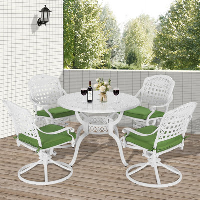 Coden Heights 5-piece Outdoor Patio Dining Set, All-weather Cast Aluminum Conversation Set, Patio Furniture Set For Backyard, Include 4 Swivel Rocker Chairs, A 38.48" Round Table W/umbrella Hole, White