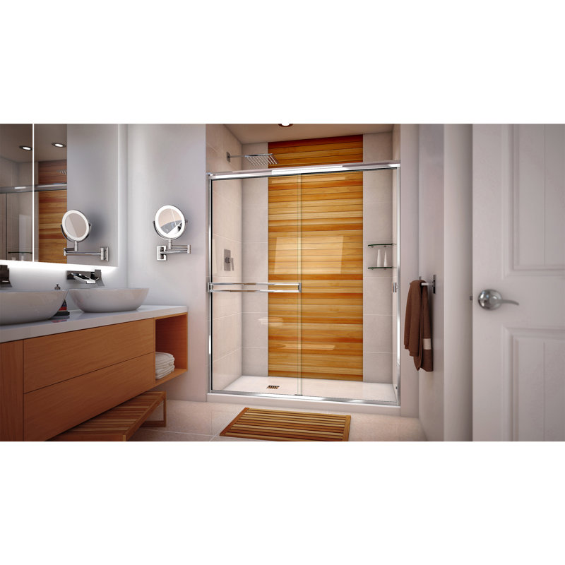 SE 56" W x 70.38" H Shower Door, Clear Glass, Polished Chrome