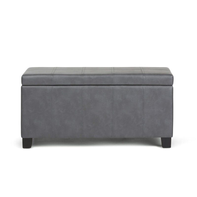 Stone Gray Faux Leather Tufted Storage Ottoman Bench