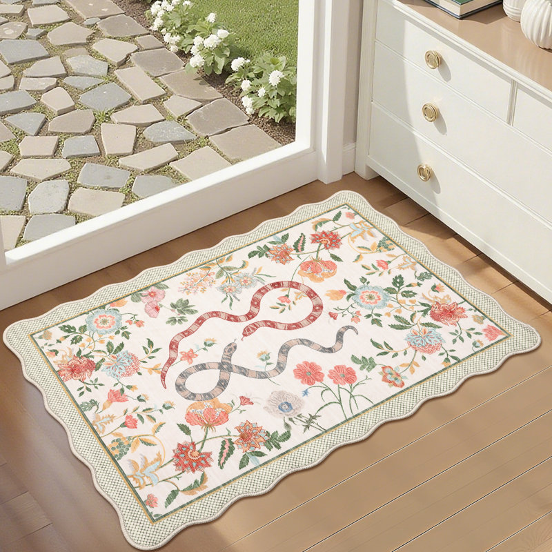 Area Rugs Washable Scalloped Area Rug Modern Living Room RugNon-Slip Carpet Accent for Entryway Bathroom Kitchen Bedroom