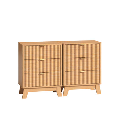 Ensemble de 2 tables de chevet cannelées de 23,6 po de largeur avec 2 tiroirs de rangement et des pieds évasés