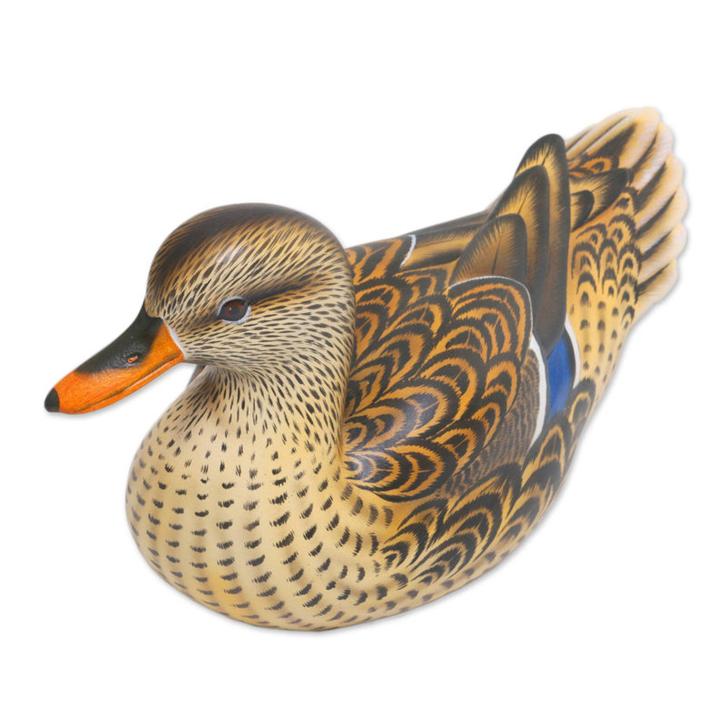 Statuette en bois de canard colvert fabriqué à la main NOVICA