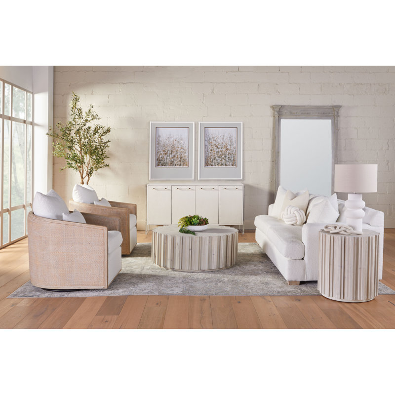 Dean 92'' White Boucle Upholstered Sofa with Oak Frame