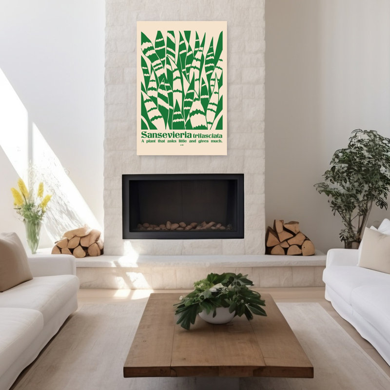 Art mural tropical naturel luxuriant, Sansevieria, 48" H x 32" W