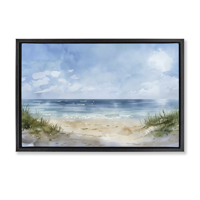 «Serene Summer Beach Floater», art mural par LSR Creative Studio, Cadre flottant noir de jais, H 17 po x l 25 po