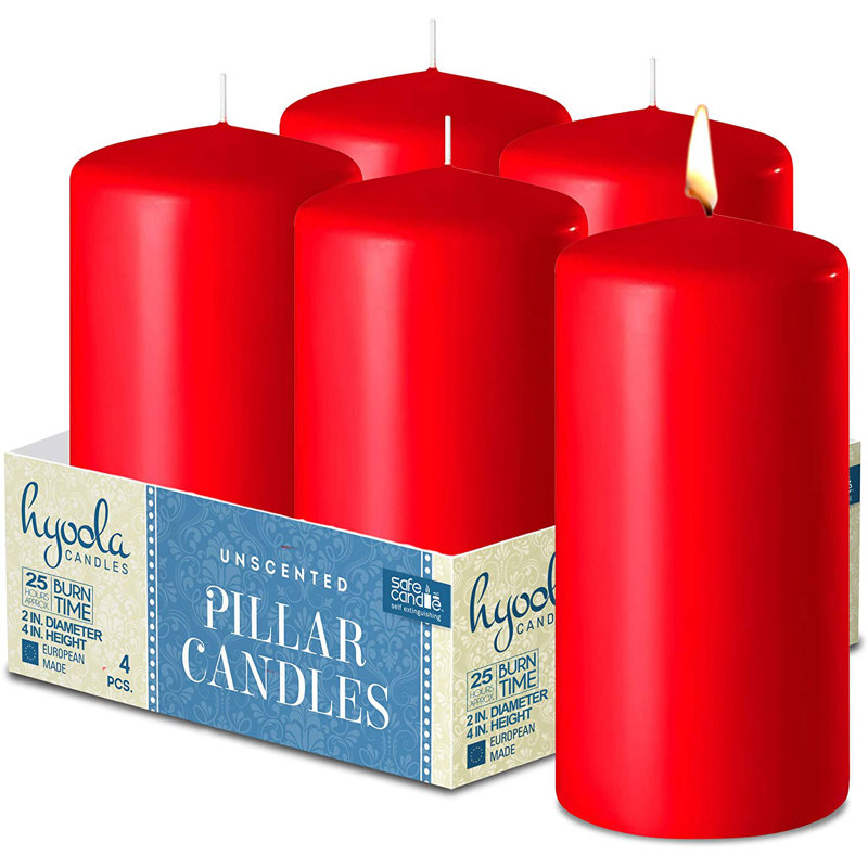 Bougie sans parfum, 4, Rouge, H 4 po x l 2 po x P 2 po