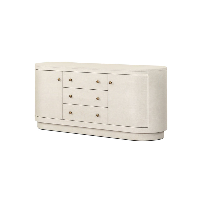 Amelia Media Console, Ivory Painted Linen