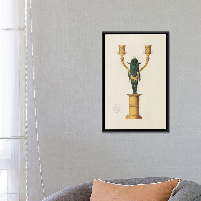 « chérubin candélabre », reproduction sur toile, H 18 po x l 12 po x P 1,5 po, Pas de tapis, Papier d'art encadré noir