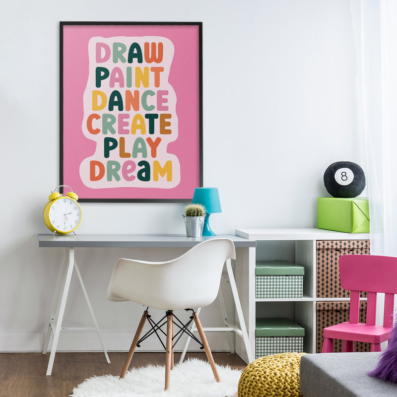 Dessiner, peindre, danser, créer, estampe numérique, conception de Julia Frost, Giclée encadrée noir minuit