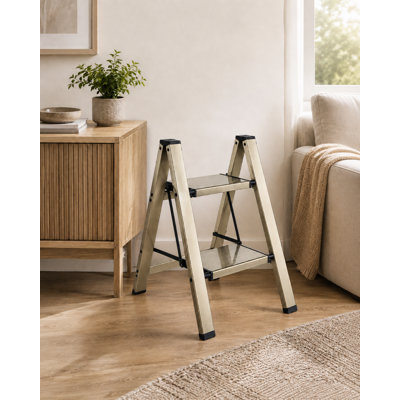2-Step Folding Step Stool with Anti-Slip Wide Pedals,Lightweight Step Ladder for Kitchen and Home,Champagne Gold