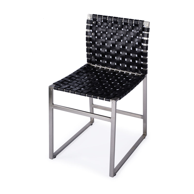 Chaise en cuir véritable Augusta, Noir / argent