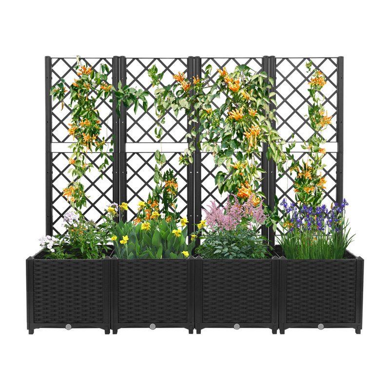4PCS Plastic Plant Boxes With Trellis, Black