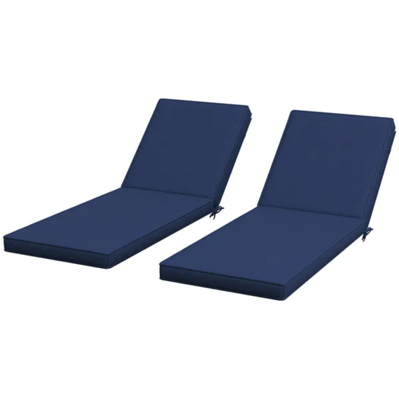 2 Pack Outdoor Patio Chair Cushions With Backrest, 3 Inch Thick Water Resistant Replacement Lounge Chair Pads, Blue