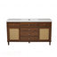 Meuble-lavabo de salle de bain avec lavabo SMC, grande armoire de rangement moderne avec tiroirs à fermeture en douceur et portes en rotin, boutons en métal argenté et 5 pieds en pin,