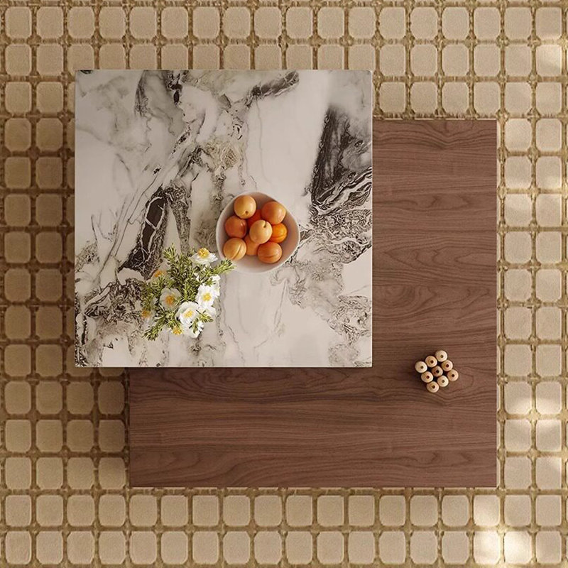 Walnut & Marble Veneer Square Coffee Table