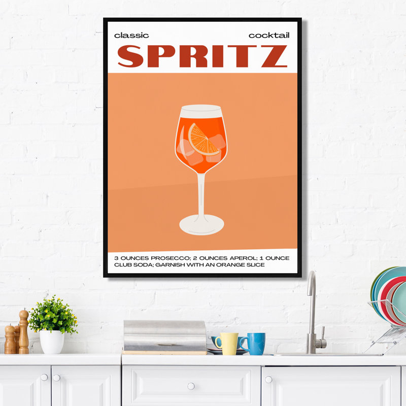 Orange Spirz Cocktail Party - Art mural cocktails, Cadre flottant noir, H 20 po x l 12 po
