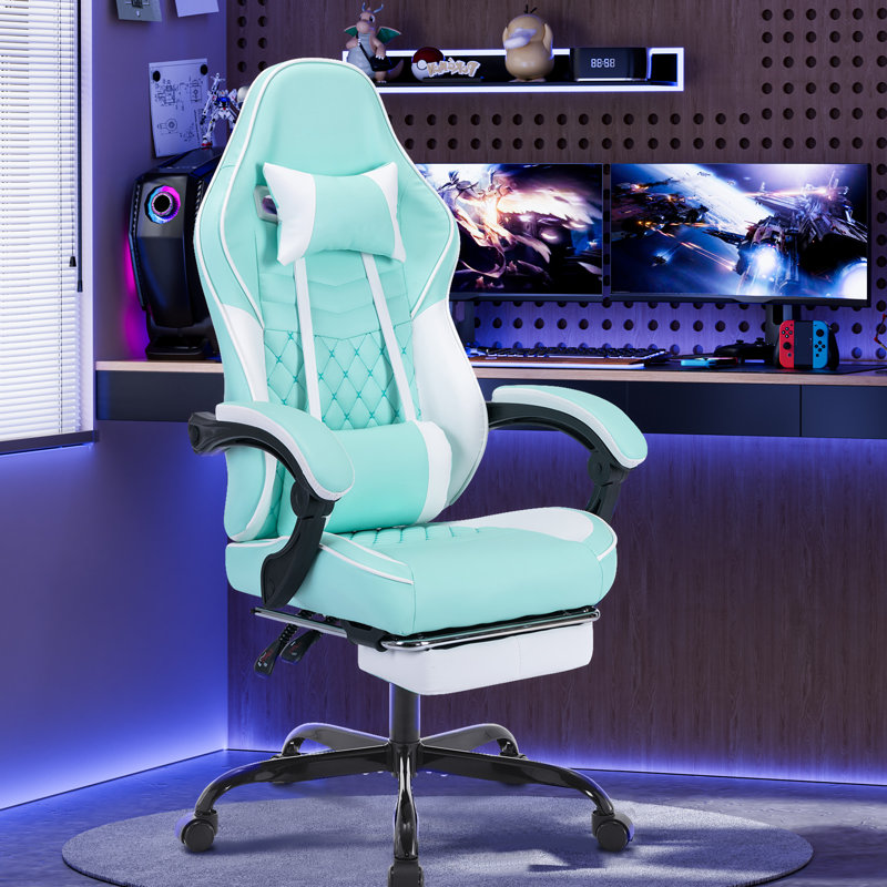 Ergonomic Gaming Chair With Massage Lumbar Support & Footrest, Height Adjustable Swivel Video Game Chair For Adults, 300 Lbs Weight Capacity
