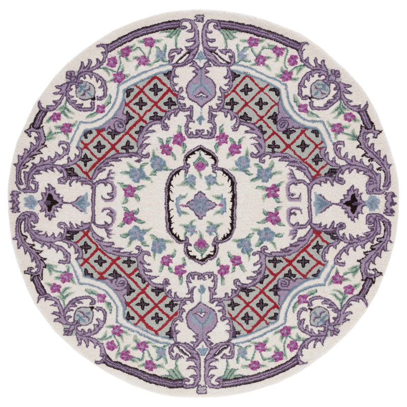 Daran Hand Tufted Wool Floral Rug, Round 5'