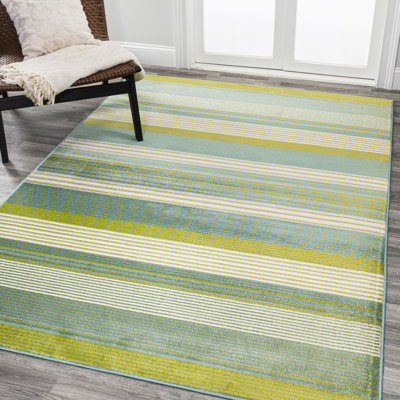 Aliyaah Gradient Ticking Striped Green/Blue Rug