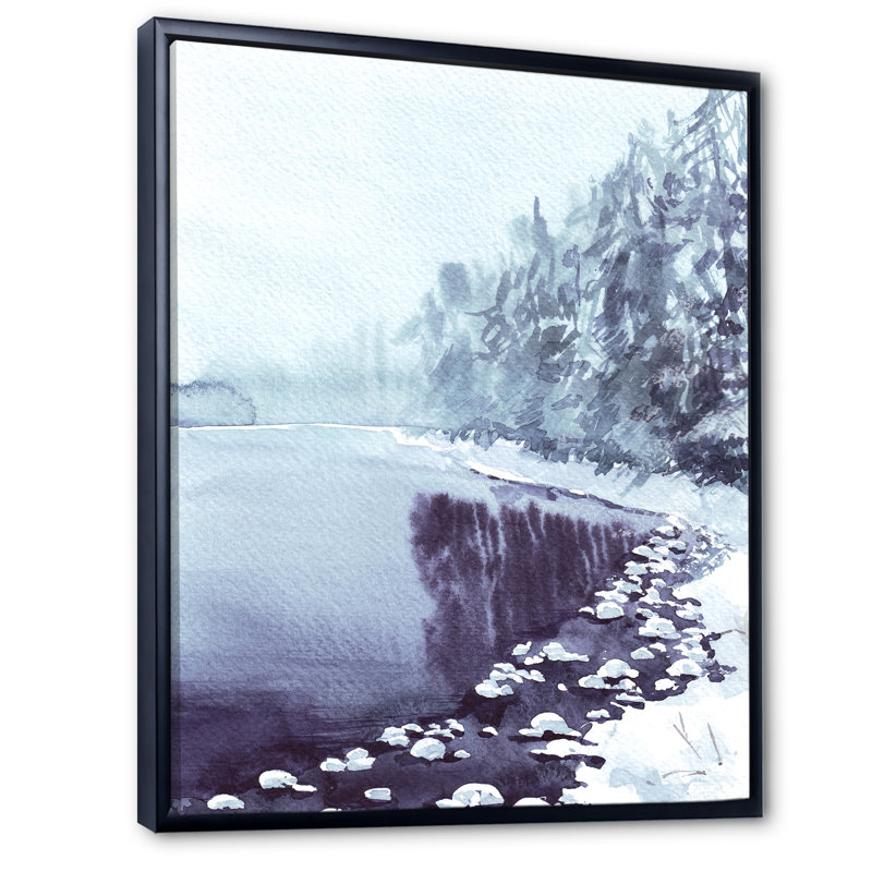 Paysage hivernal enneigé - Peinture sur toile, H 33 po x l 25 po x P 1 po, Cadre noir