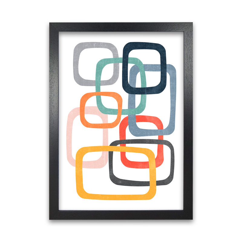 Abstract Mid Mod Colour Original - Print on Canvas, 59cm H x 42cm W x 3cm D, Black Frame