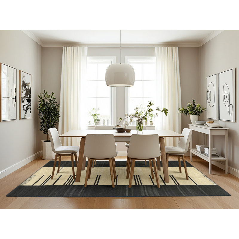 Tapis noir/beige contemporain, Rectangle 7 pi x 10 pi