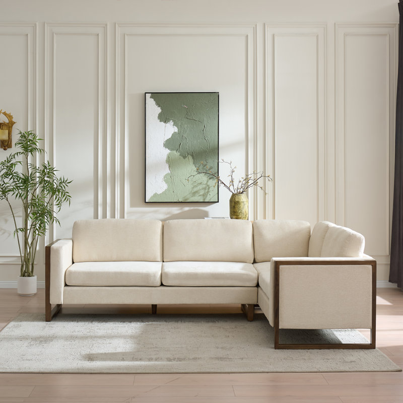 Arlowe 104'' Solid Wood L-Shaped Sectional Sofa with Plush Cushions