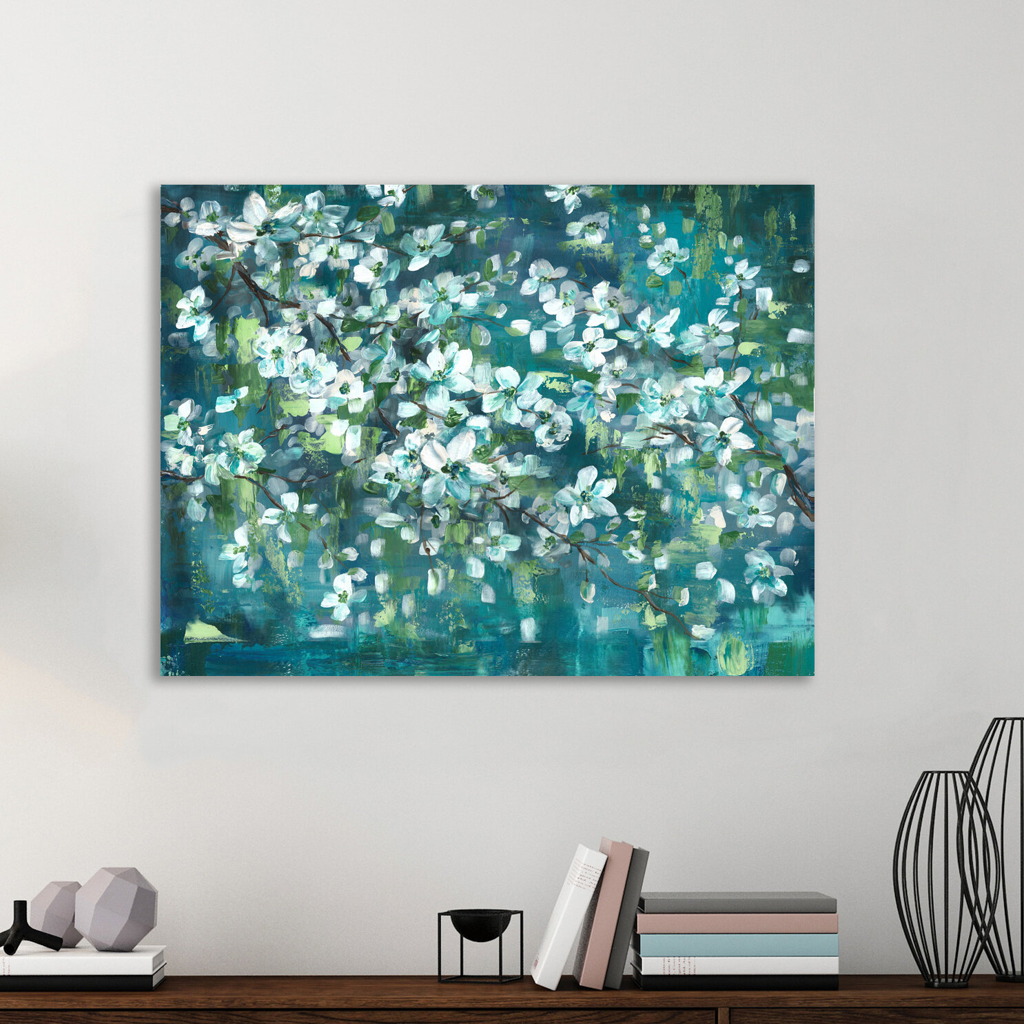 Charlton Home® Teal Blossoms On Canvas by Tre Sorelle Studios Print ...