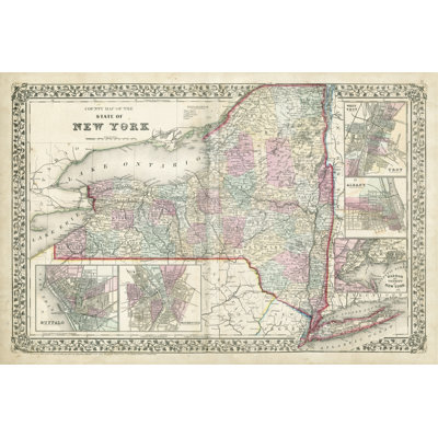 Johnson's Map Of New York by Johnson - Wrapped Canvas Print