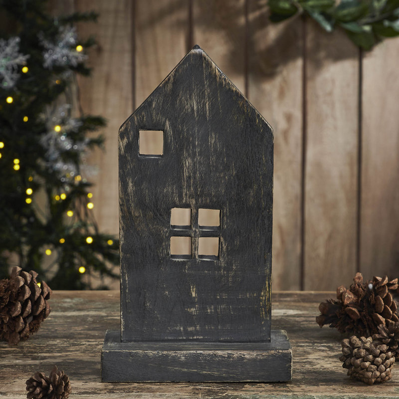 Festive Finds Rustic Wooden House - gris, H 10 po x l 5,75 po x P 3 po