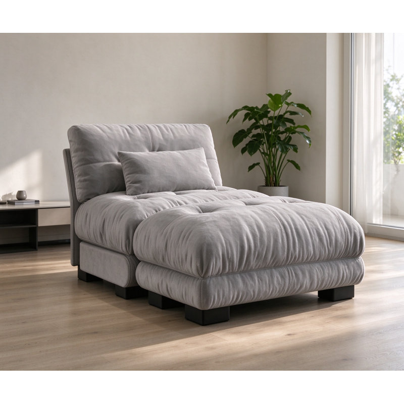 Armless Chaise Lounge，Cloud Chaise，Tufted Chaise Chair, Gray
