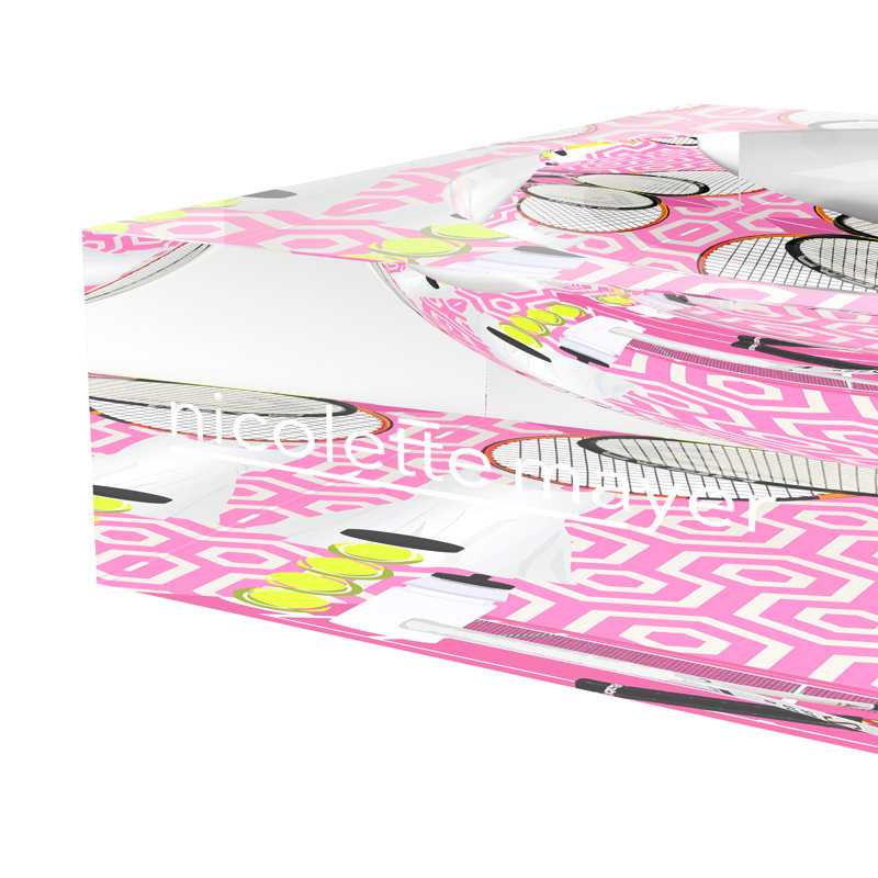 Square Abstract Decorative Tray, 6"W x 6"D x 2"H, Pink White