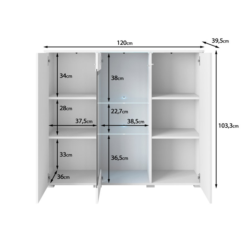 Dejanee Cm Chest Of Drawers With Glass Panels, Grey/White