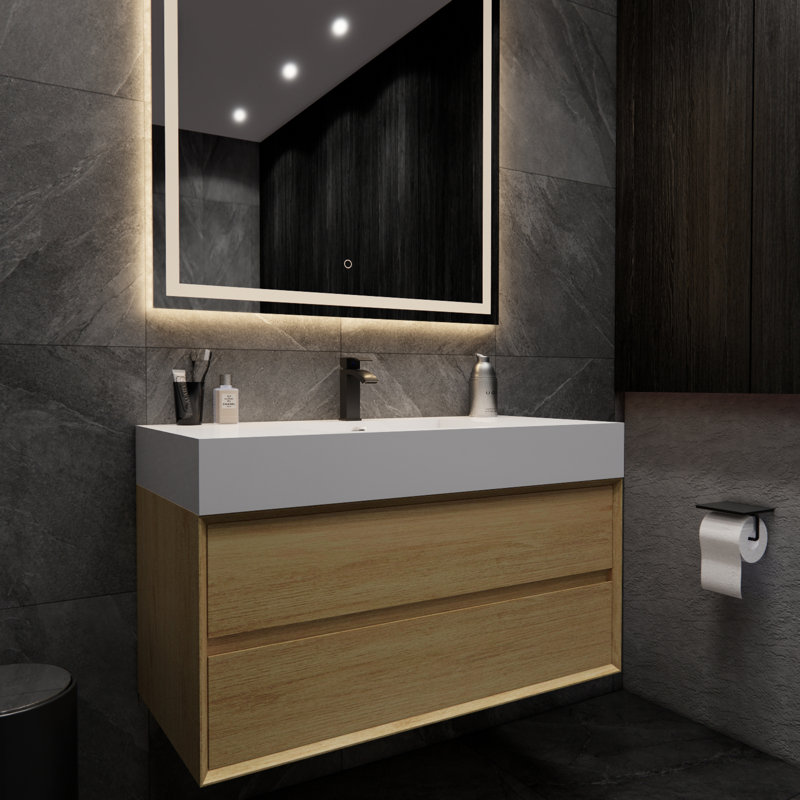 Albizu 42" Wall-Mounted Single Bathroom Vanity, Brown